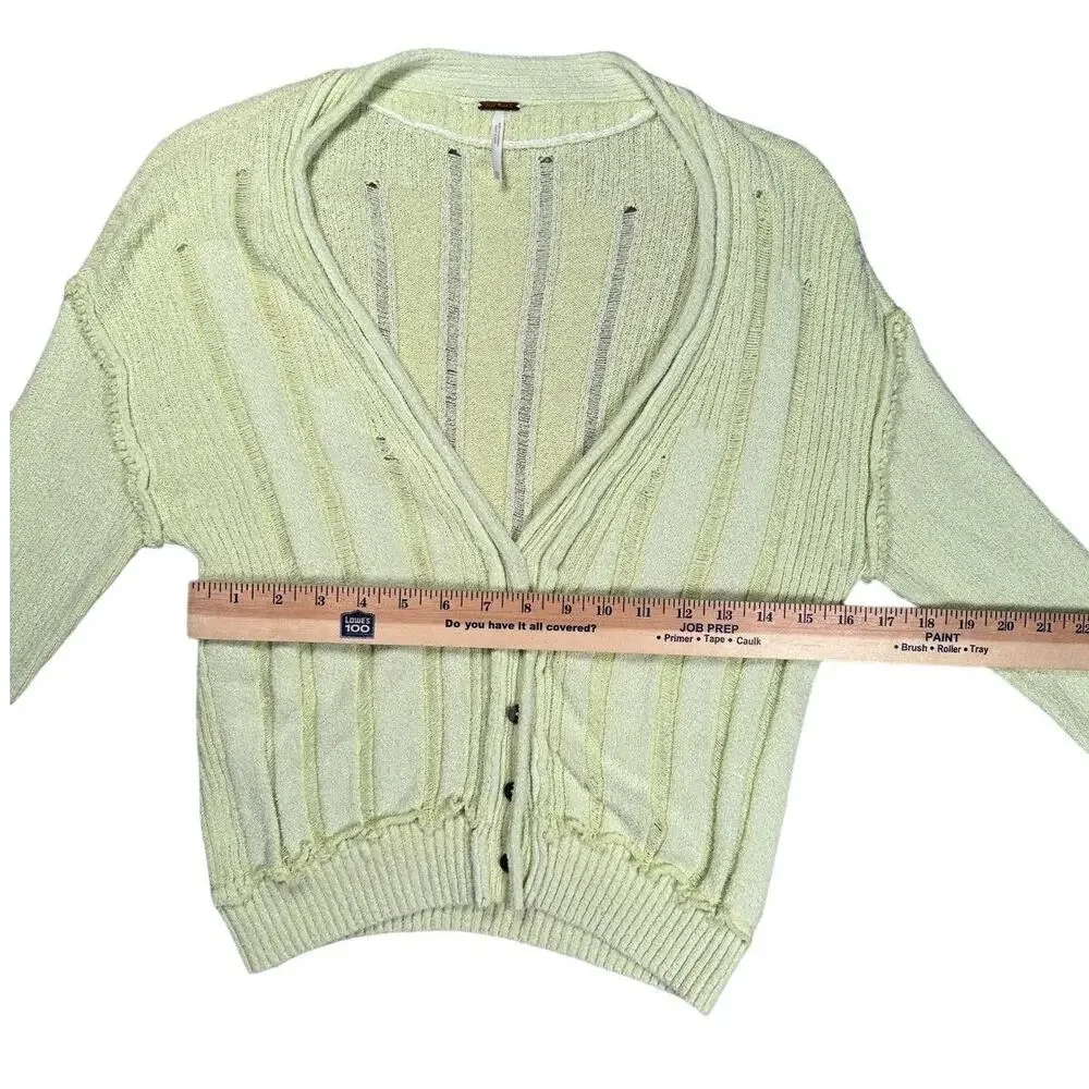 Free People Stevie Distressed Cardigan XS Lime Green Slouchy Cropped Sweater